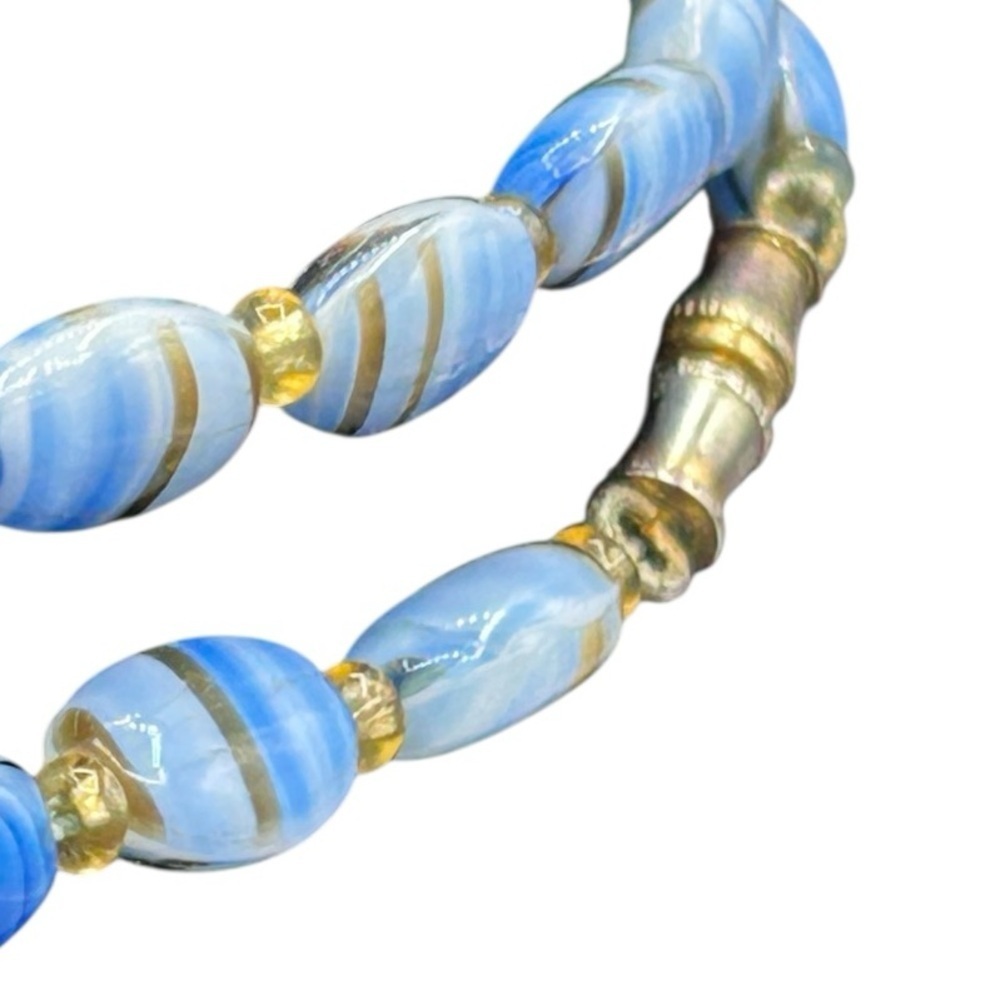 Handmade Blue White Swirl Glass Bead Necklace Artisan Boho Statement - Picture 5 of 10
